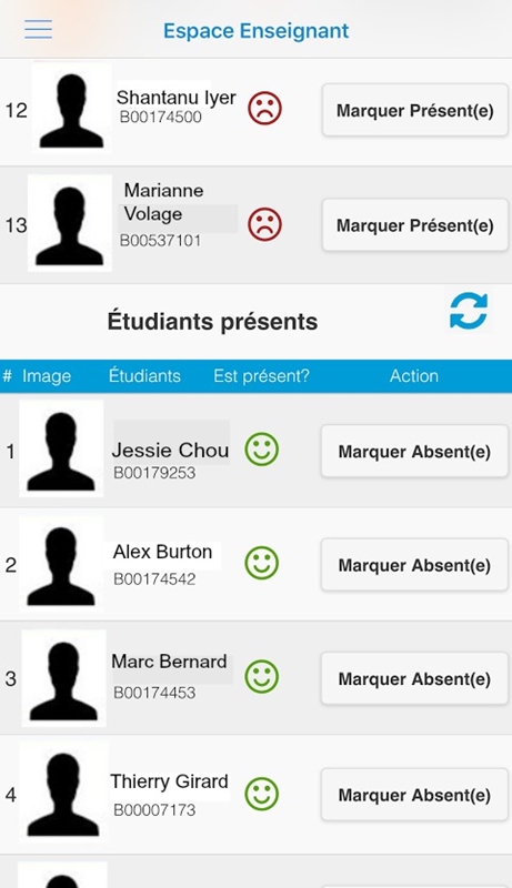 Voici l’interface que le corps professoral verra sur l’application mobile pendant un cours.